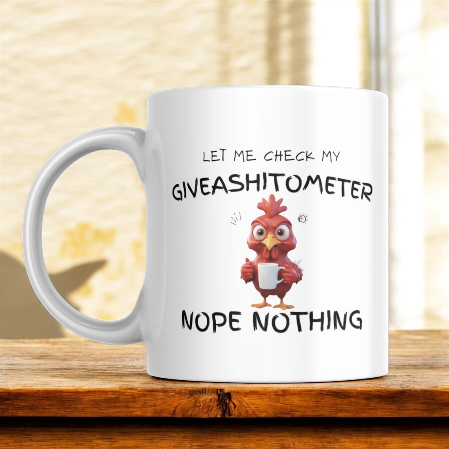 Giveashitometer Funny Mug | Sarcastic Chicken Coffee Cup | Adult Humor Mug 11oz & 15oz